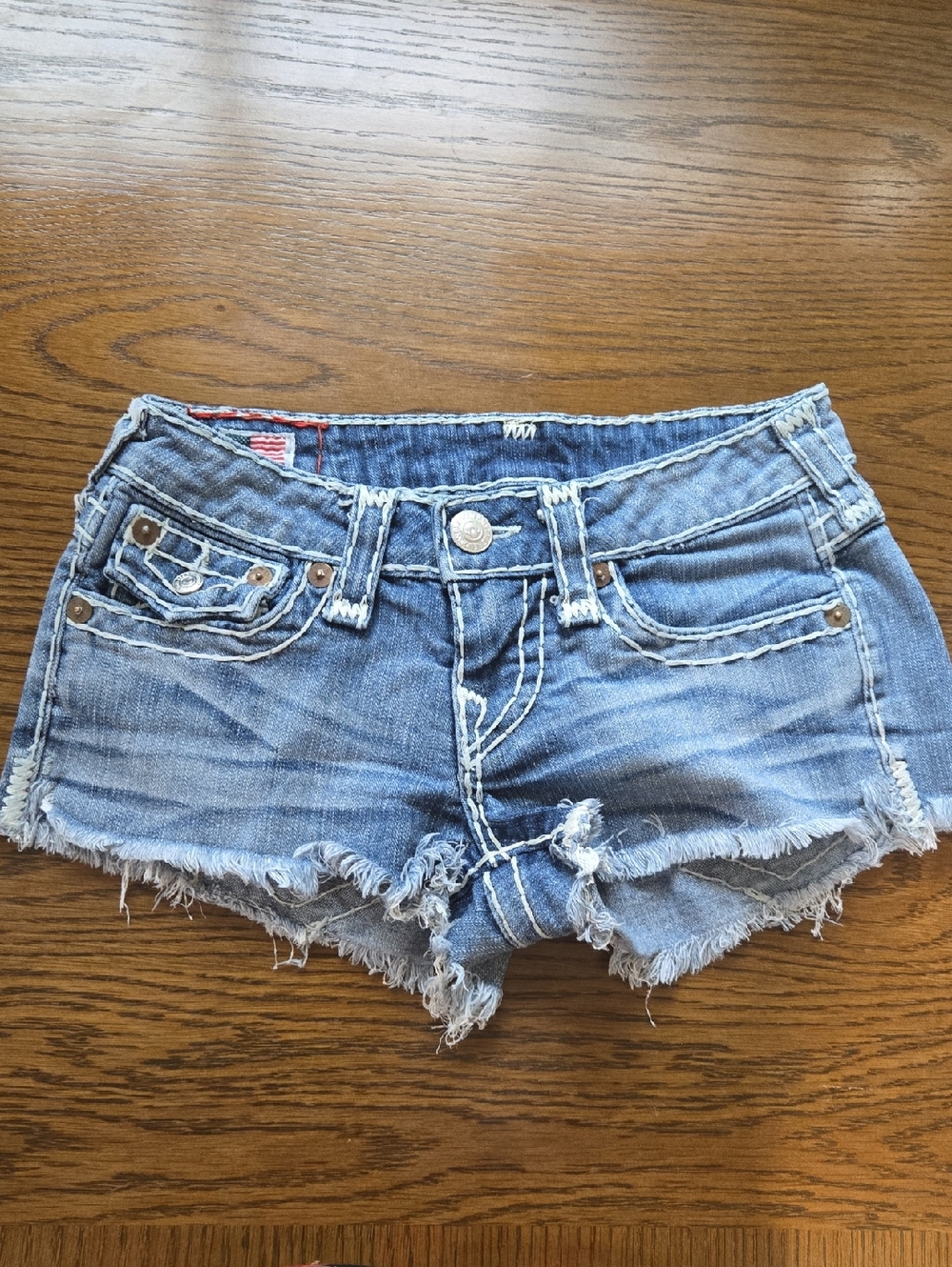 True Religion Light Blue Distressed Denim Cutoff Shorts